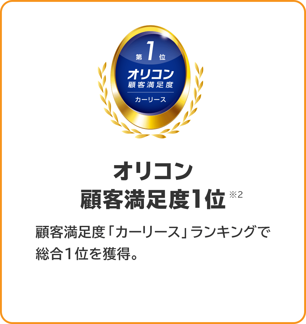 オリコン顧客満足度1位※2 顧客満足度「カーリース」ランキングで総合1位を獲得。