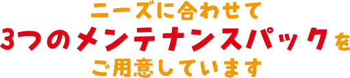 ニーズに合わせて3つのメンテナンスパックをご用意しています